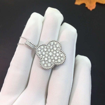 [Riva Jewelry ]CLOVER 25MM SILVER FULL DIAMOND BIG CLOVER NECKLACE