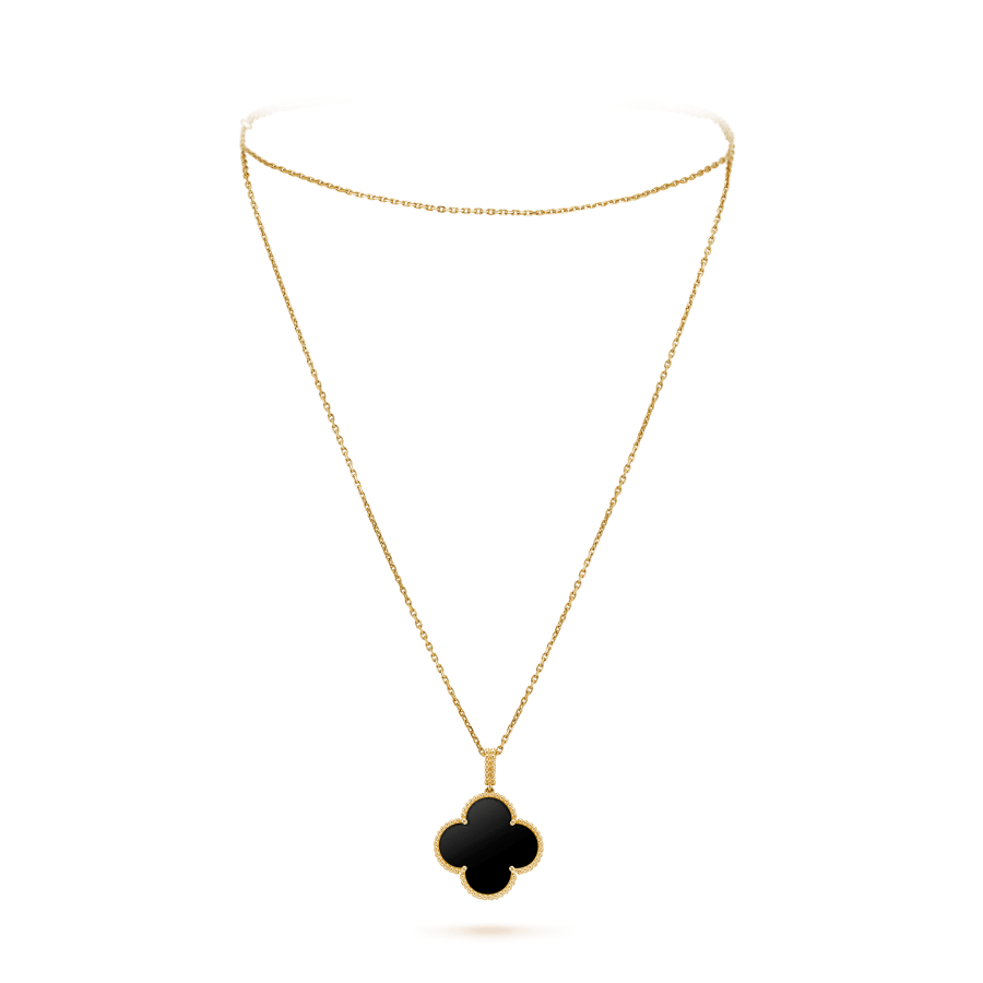 [Riva Jewelry ]CLOVER 25MM GOLD ONYX BIG CLOVER NECKLACE