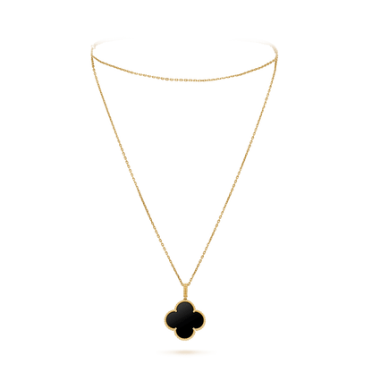 [Riva Jewelry ]CLOVER 25MM GOLD ONYX BIG CLOVER NECKLACE