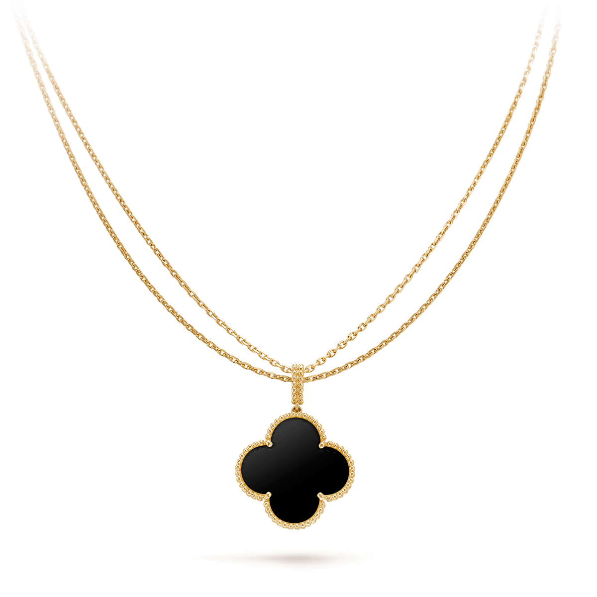 [Riva Jewelry ]CLOVER 25MM GOLD ONYX BIG CLOVER NECKLACE