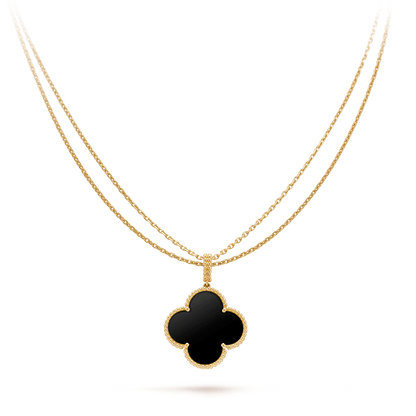 [Riva Jewelry ]CLOVER 25MM GOLD ONYX BIG CLOVER NECKLACE