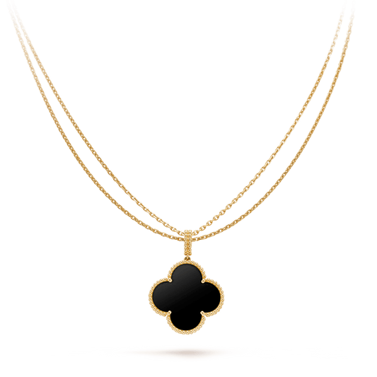 [Riva Jewelry ]CLOVER 25MM GOLD ONYX BIG CLOVER NECKLACE