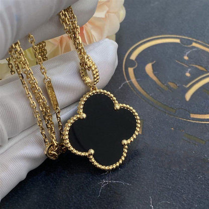 [Riva Jewelry ]CLOVER 25MM GOLD ONYX BIG CLOVER NECKLACE