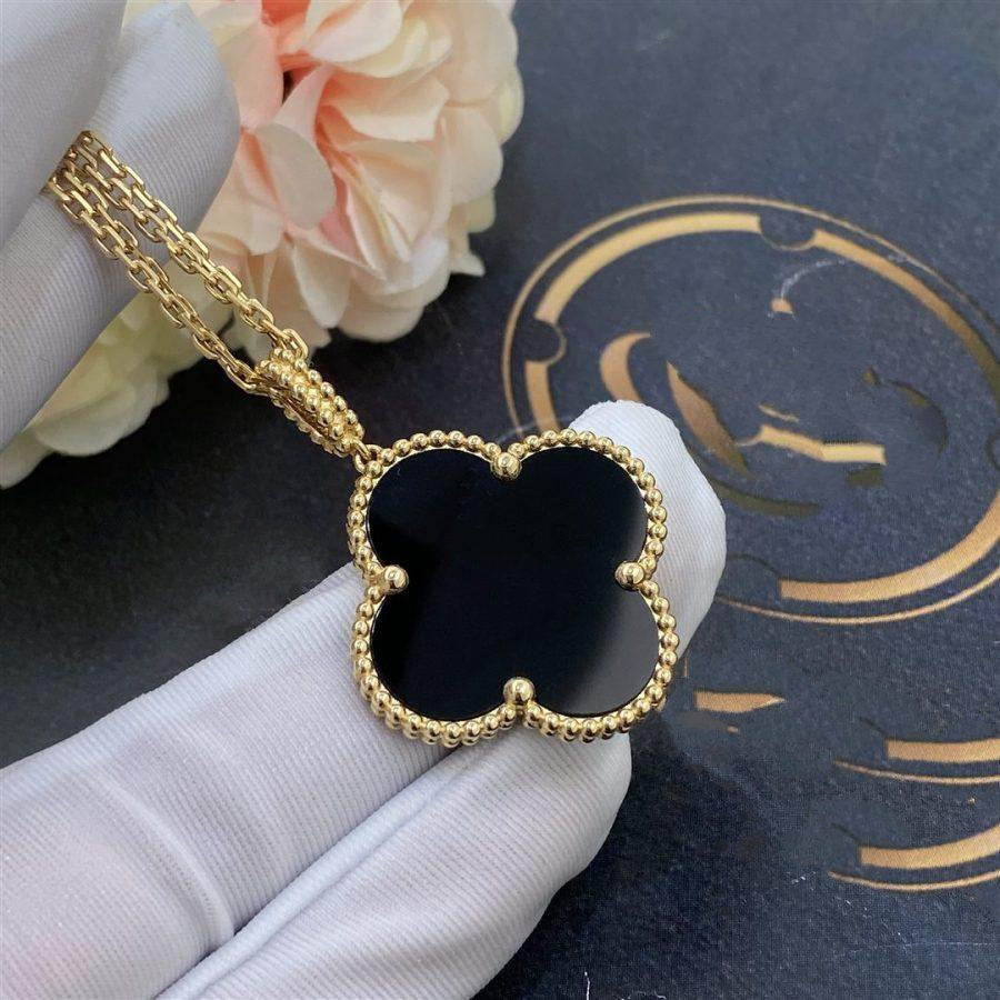 [Riva Jewelry ]CLOVER 25MM GOLD ONYX BIG CLOVER NECKLACE