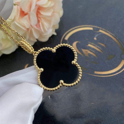 [Riva Jewelry ]CLOVER 25MM GOLD ONYX BIG CLOVER NECKLACE