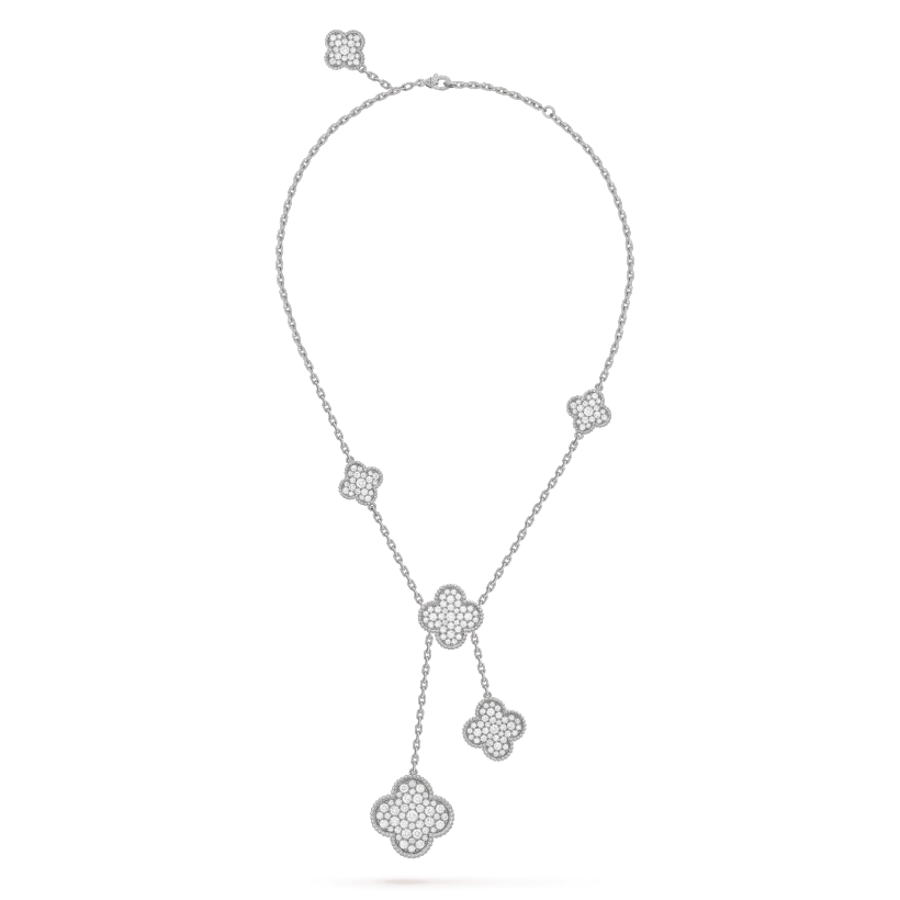 [Riva Jewelry ]CLOVER 5 MOTIFS SILVER DIAMONDS NECKLACE