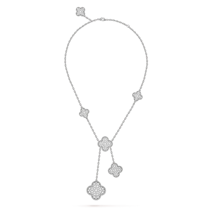 [Riva Jewelry ]CLOVER 5 MOTIFS SILVER DIAMONDS NECKLACE