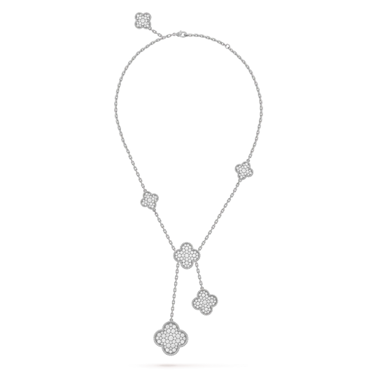 [Riva Jewelry ]CLOVER 5 MOTIFS SILVER DIAMONDS NECKLACE