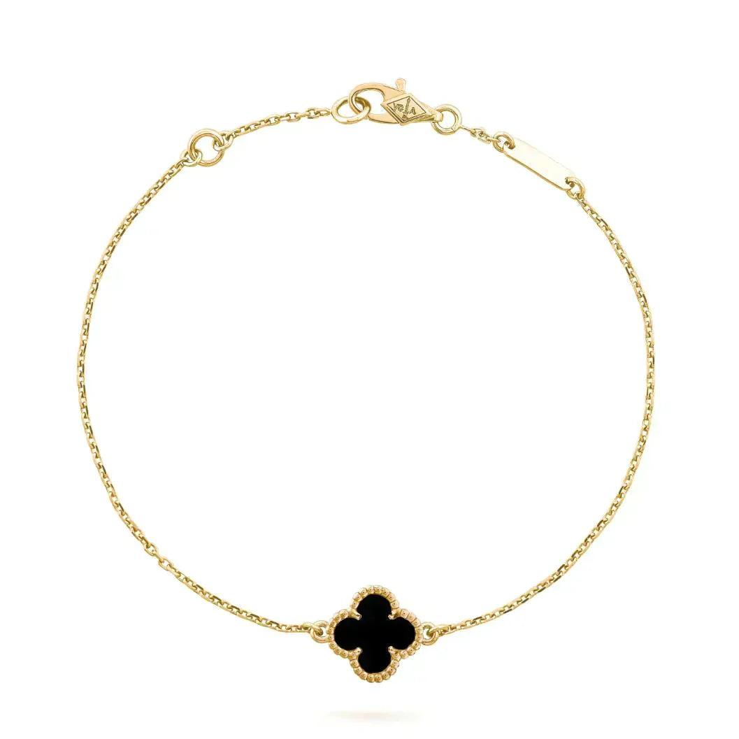 [Riva Jewelry ]CLOVER ONYX SINGLE FLOWER BRACELET