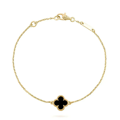 [Riva Jewelry ]CLOVER ONYX SINGLE FLOWER BRACELET