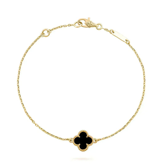 [Riva Jewelry ]CLOVER ONYX SINGLE FLOWER BRACELET