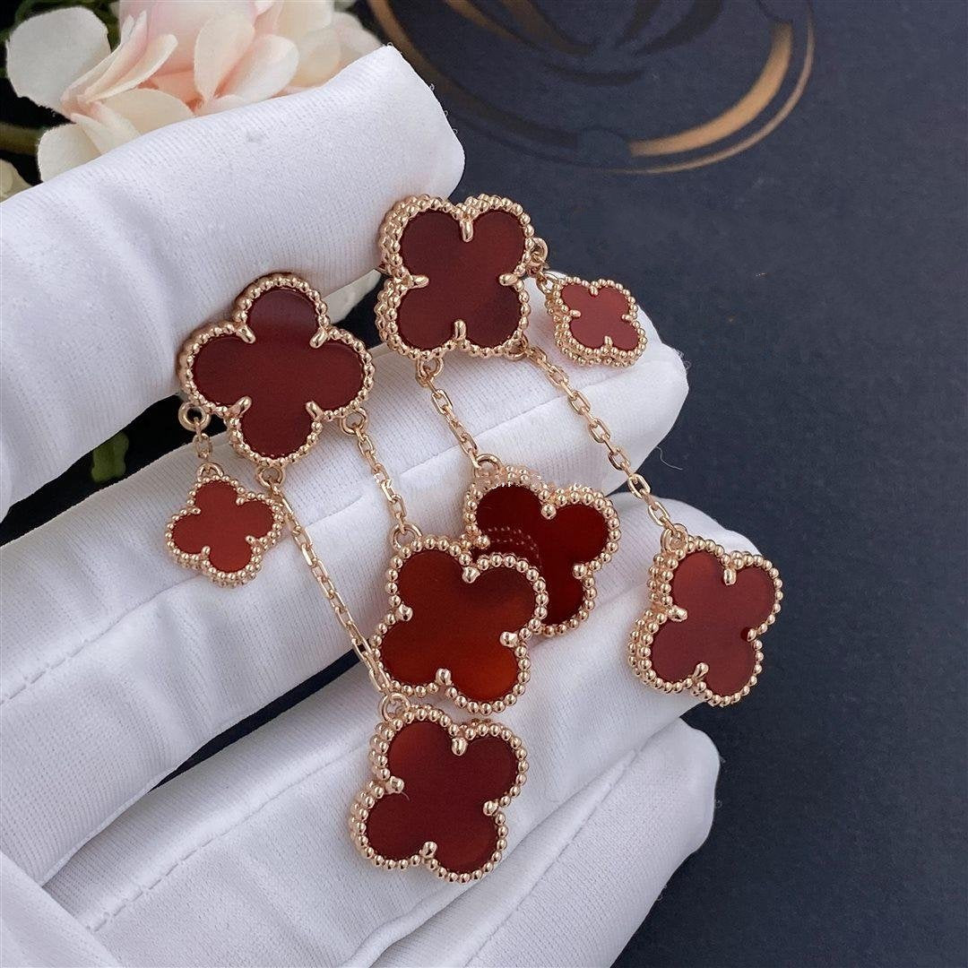 [Riva Jewelry ]CLOVER EARRINGS CARNELIAN 4 MOTIFS PINK GOLD