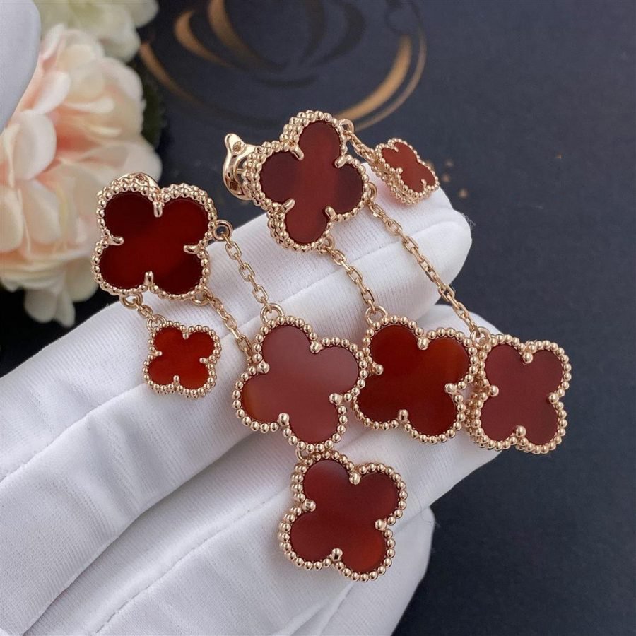 [Riva Jewelry ]CLOVER EARRINGS CARNELIAN 4 MOTIFS PINK GOLD