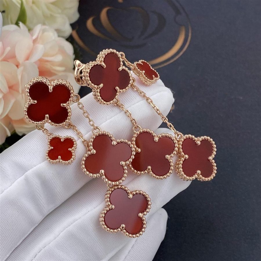 [Riva Jewelry ]CLOVER EARRINGS CARNELIAN 4 MOTIFS PINK GOLD