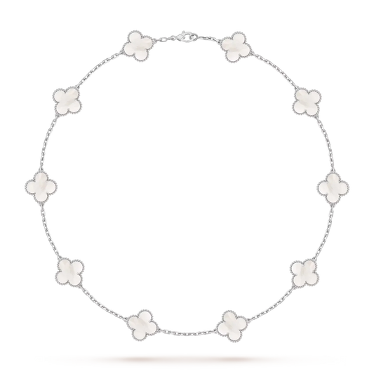 [Riva Jewelry]KLASSISCHE GLÜCKSBRINGER HALSKE TTE MIT 10 KLEEB L TTERN AUS WEI GOLDKOLLEKTION
