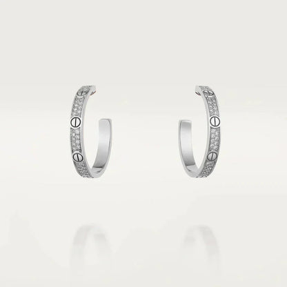 [Riva Jewelry ]LOVE DIAMOND SILVER HOOP EARRINGS
