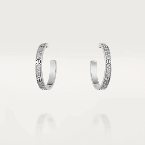 [Riva Jewelry ]LOVE DIAMOND SILVER HOOP EARRINGS