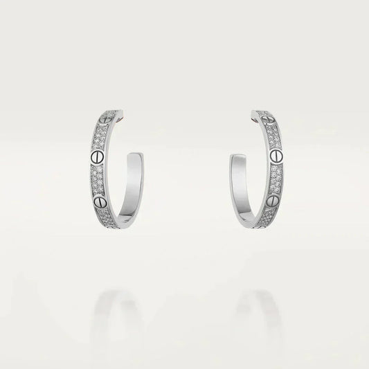 [Riva Jewelry ]LOVE DIAMOND SILVER HOOP EARRINGS