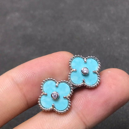 [Riva Jewelry ]CLOVER 1 DIAMOND BLUE SKY SILVER EARRINGS