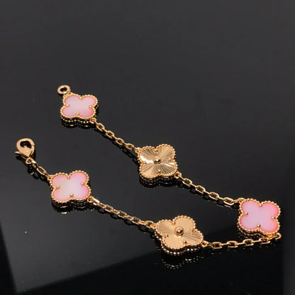[リーバジュエリー]ラッキー クローバー 5モチーフ ブレスレット - ピンクマザーオブパール コレクション