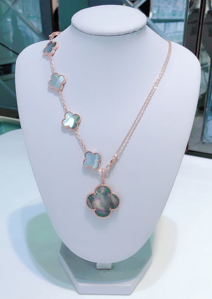 [Riva Jewelry ]COMBINED BRACELET 5 MOTIFS AND NECKLACE DARK MOP ROSE GOLD