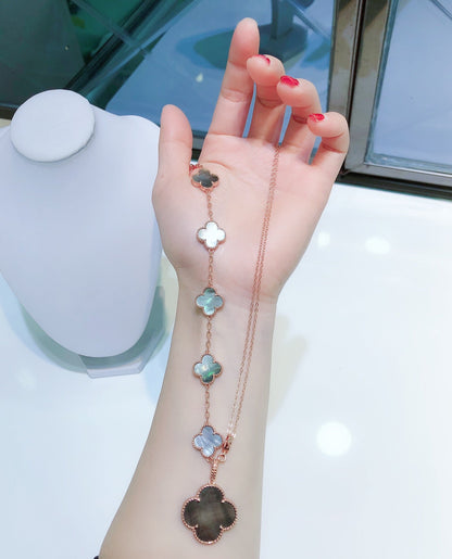 [Riva Jewelry ]COMBINED BRACELET 5 MOTIFS AND NECKLACE DARK MOP ROSE GOLD
