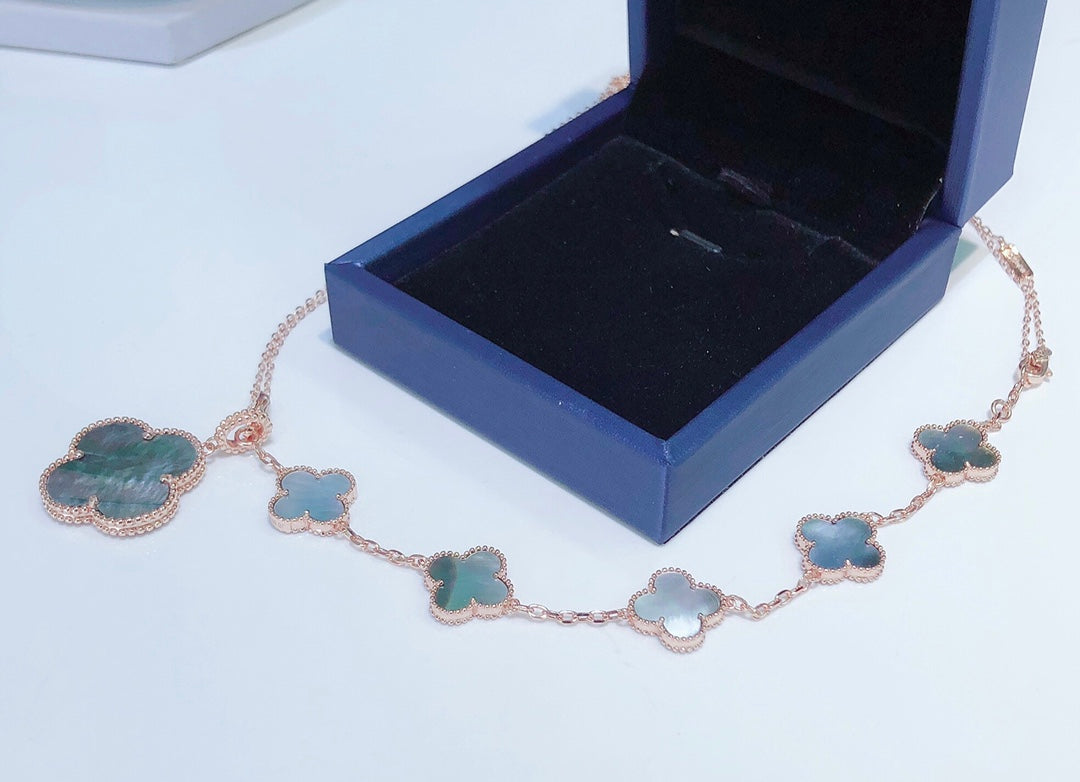[Riva Jewelry ]COMBINED BRACELET 5 MOTIFS AND NECKLACE DARK MOP ROSE GOLD