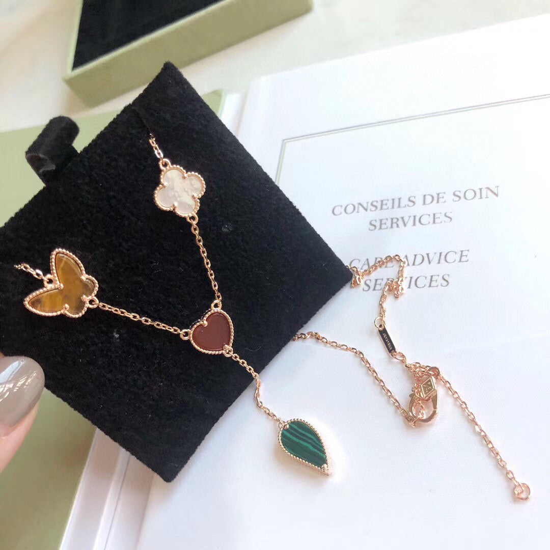 [Riva Jewelry ]LUCKY SPRING 4 MOTIFS ROSE GOLD NECKLACE