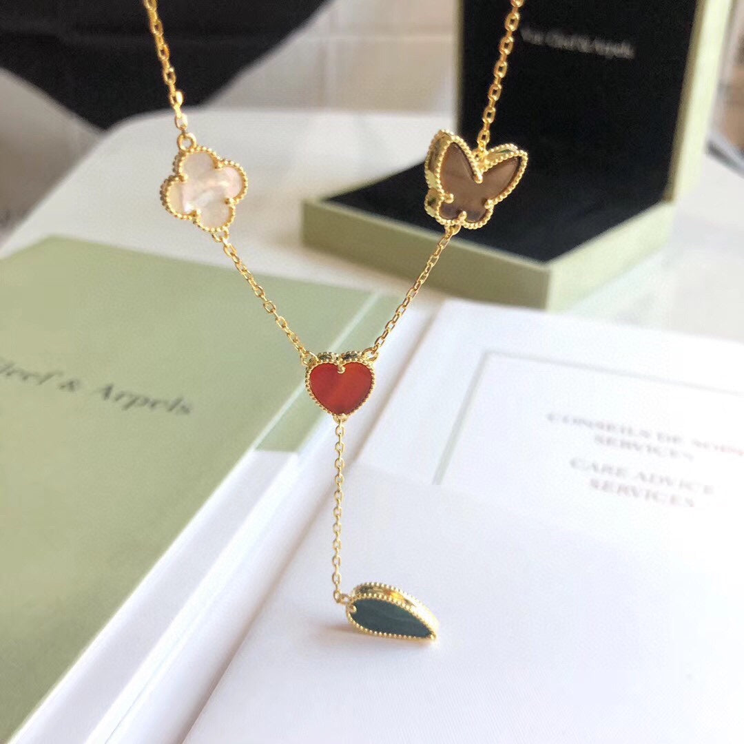 [Riva Jewelry ]LUCKY SPRING 4 MOTIFS ROSE GOLD NECKLACE