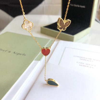 [Riva Jewelry ]LUCKY SPRING 4 MOTIFS ROSE GOLD NECKLACE
