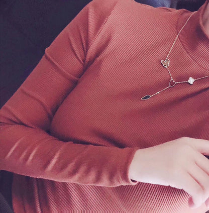 [Riva Jewelry ]LUCKY SPRING 4 MOTIFS ROSE GOLD NECKLACE