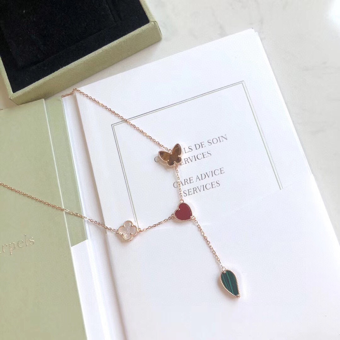 [Riva Jewelry ]LUCKY SPRING 4 MOTIFS ROSE GOLD NECKLACE