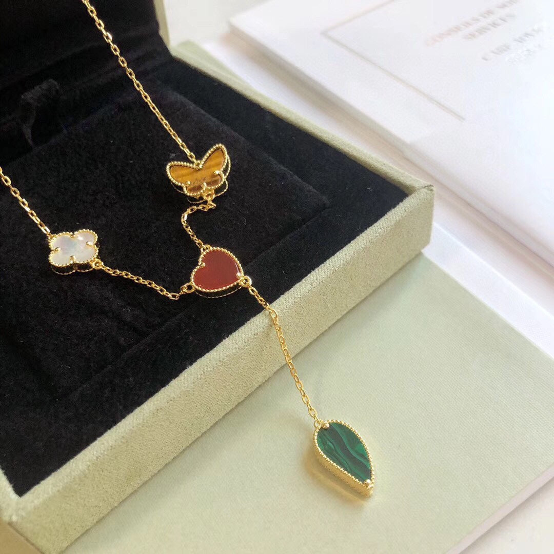 [Riva Jewelry ]LUCKY SPRING 4 MOTIFS ROSE GOLD NECKLACE