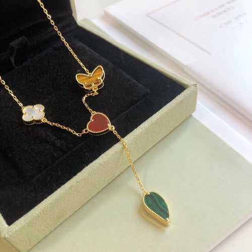 [Riva Jewelry ]LUCKY SPRING 4 MOTIFS ROSE GOLD NECKLACE