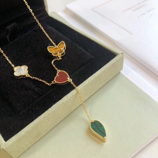 [Riva Jewelry ]LUCKY SPRING 4 MOTIFS ROSE GOLD NECKLACE