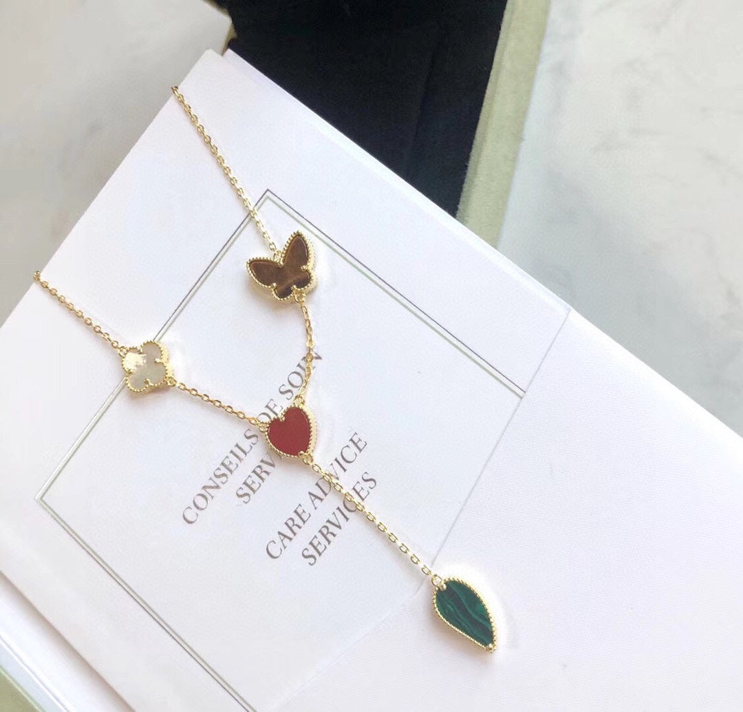 [Riva Jewelry ]LUCKY SPRING 4 MOTIFS ROSE GOLD NECKLACE