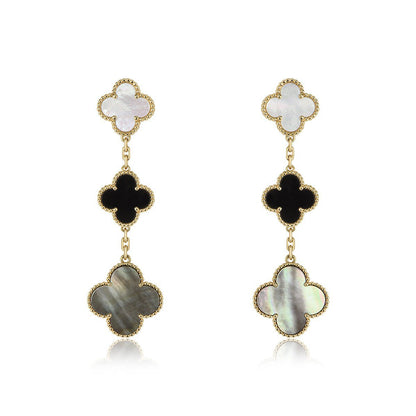 [Riva Jewelry ]CLOVER EARRINGS GOLD ONYX MOP 3 MOTIF