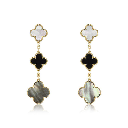 [Riva Jewelry ]CLOVER EARRINGS GOLD ONYX MOP 3 MOTIF