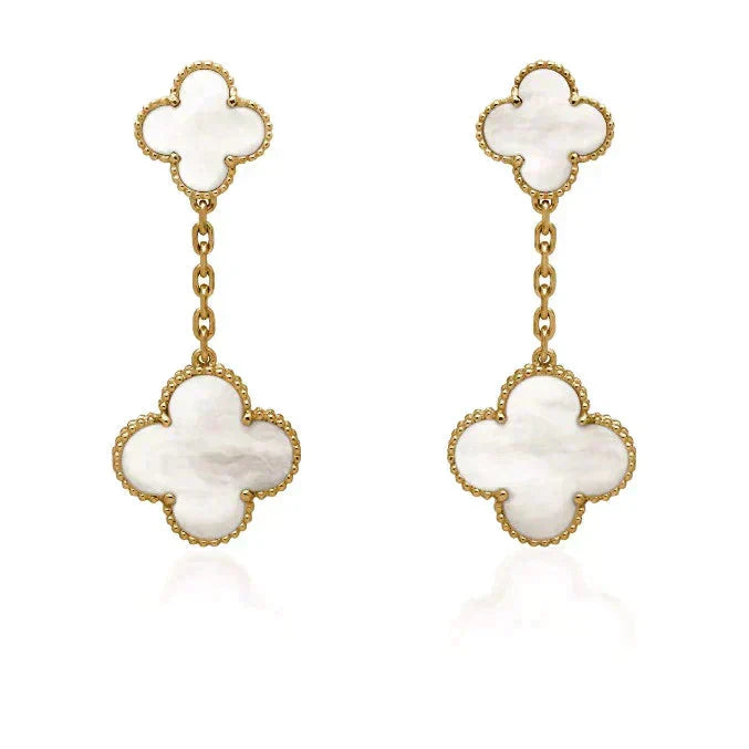 [Riva Jewelry ]CLOVER 2 MOTIF WHITE MOP EARRINGS