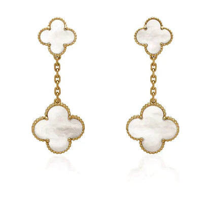[Riva Jewelry ]CLOVER 2 MOTIF WHITE MOP EARRINGS