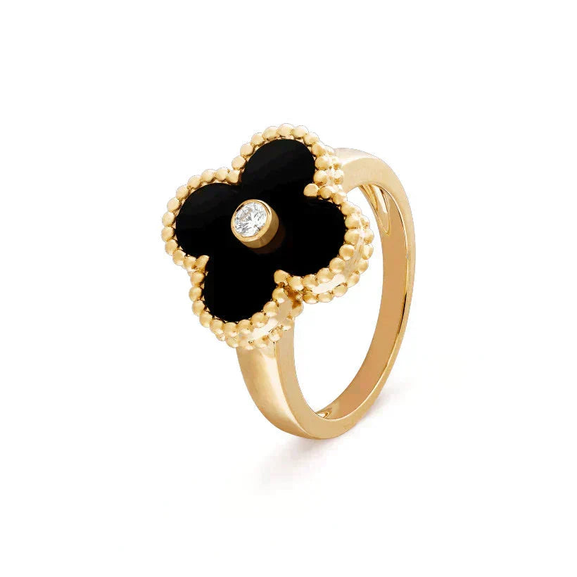 [Riva Jewelry ]CLOVER ONYX RING GOLD DIAMOND